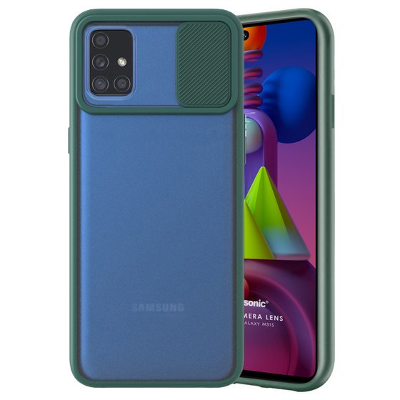 Microsonic Samsung Galaxy M31S Kılıf Slide Camera Lens Protection Koyu Yeşil