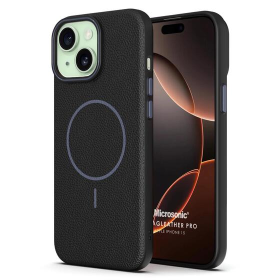 Microsonic Apple iPhone 15 Kılıf MagLeather Pro Siyah