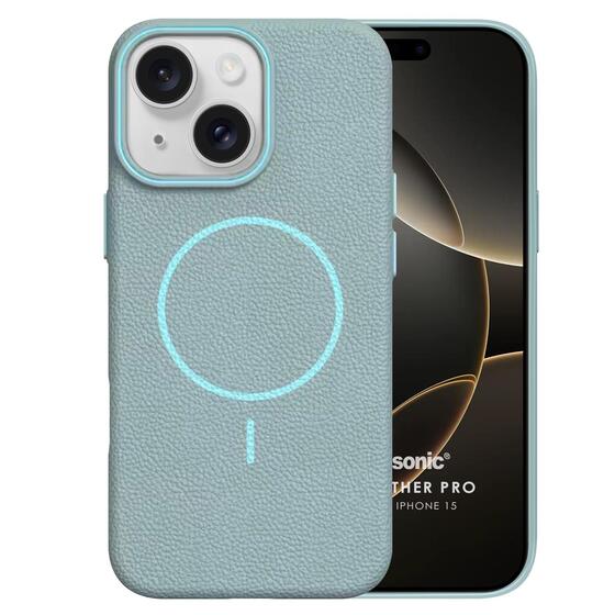 Microsonic Apple iPhone 15 Kılıf MagLeather Pro Mavi