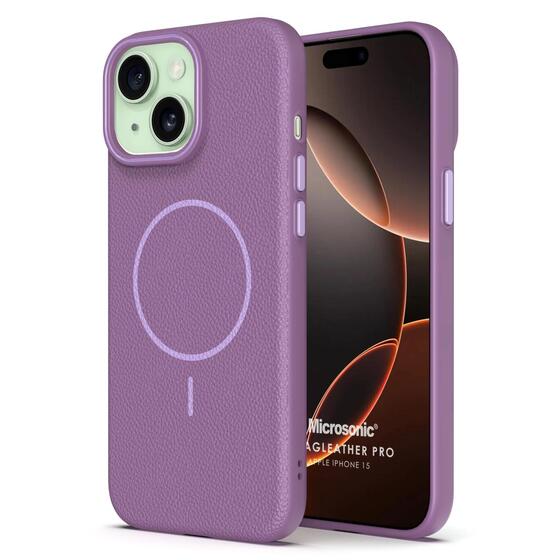 Microsonic Apple iPhone 15 Kılıf MagLeather Pro Lila