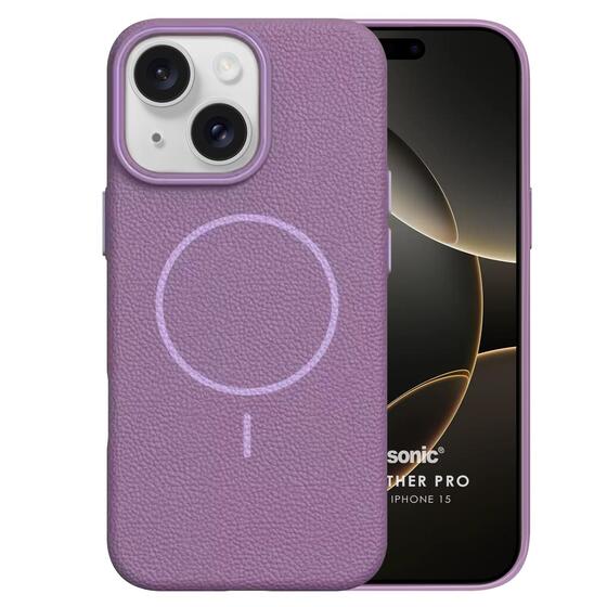 Microsonic Apple iPhone 15 Kılıf MagLeather Pro Lila