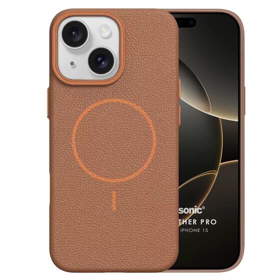 Microsonic Apple iPhone 15 Kılıf MagLeather Pro Kahverengi
