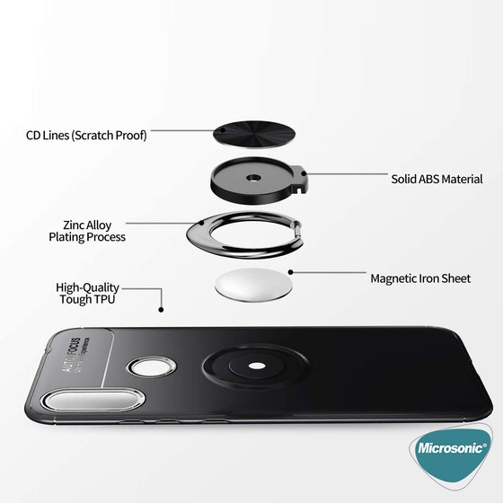 Microsonic Xiaomi Redmi Note 7 Kılıf Kickstand Ring Holder Lacivert