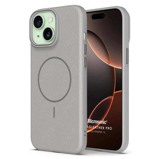 Microsonic Apple iPhone 15 Kılıf MagLeather Pro Gri