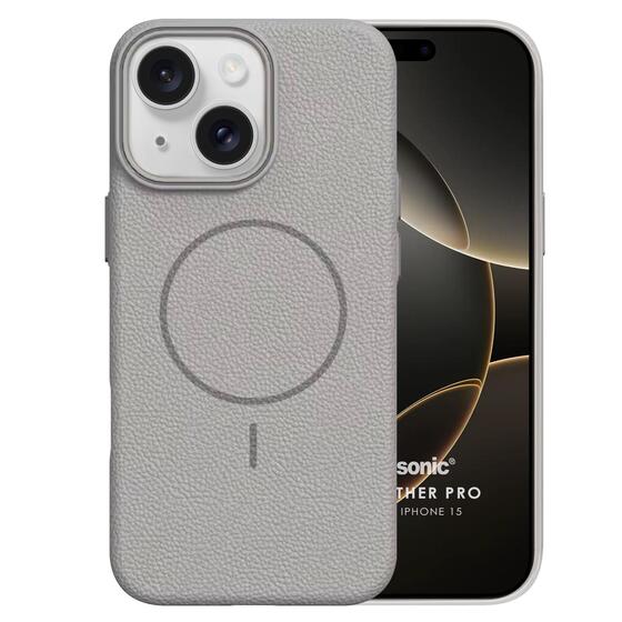 Microsonic Apple iPhone 15 Kılıf MagLeather Pro Gri