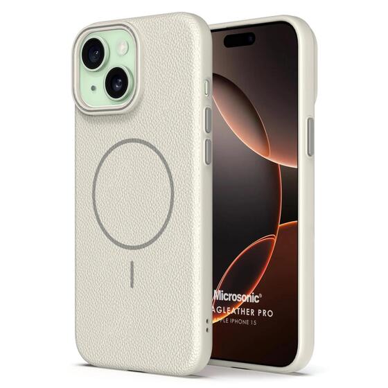 Microsonic Apple iPhone 15 Kılıf MagLeather Pro Bej