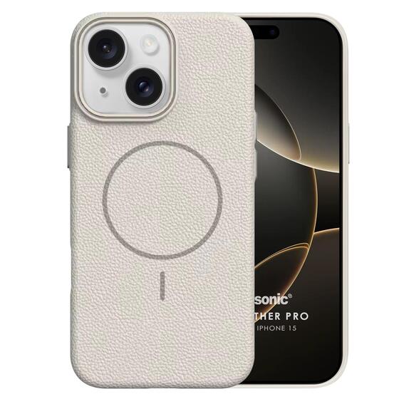 Microsonic Apple iPhone 15 Kılıf MagLeather Pro Bej