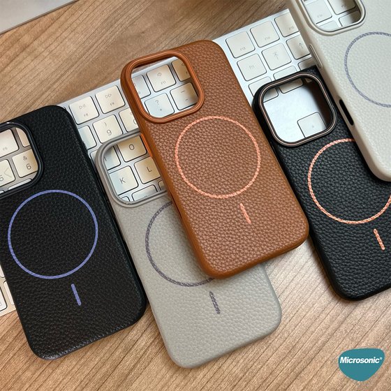Microsonic Apple iPhone 15 Kılıf MagLeather Pro Bej