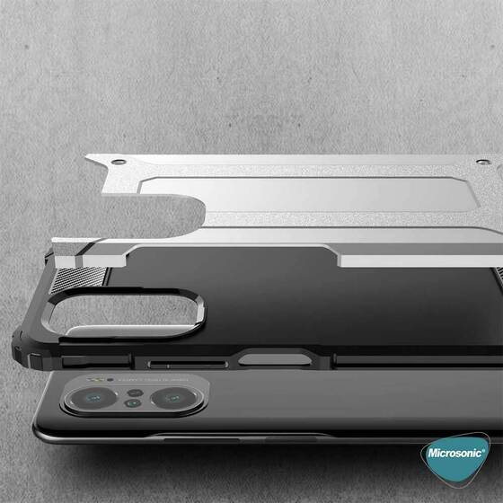 Microsonic Xiaomi Redmi K40 Kılıf Rugged Armor Gümüş