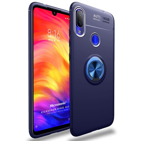 Microsonic Xiaomi Redmi Note 7 Pro Kılıf Kickstand Ring Holder Lacivert