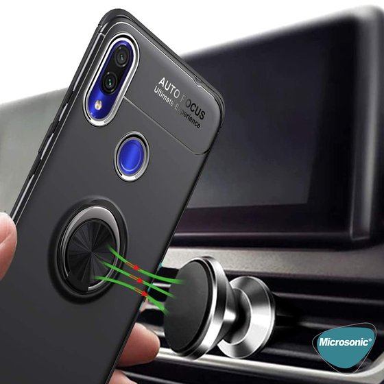 Microsonic Xiaomi Redmi Note 7 Pro Kılıf Kickstand Ring Holder Kırmızı