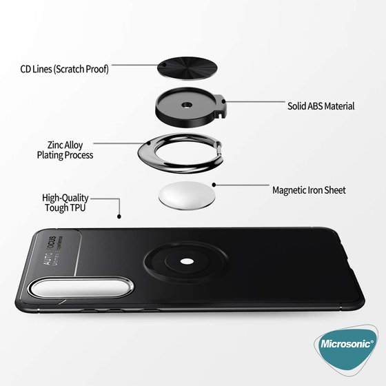 Microsonic Huawei P30 Kılıf Kickstand Ring Holder Siyah Rose