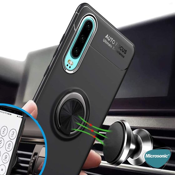 Microsonic Huawei P30 Kılıf Kickstand Ring Holder Kırmızı