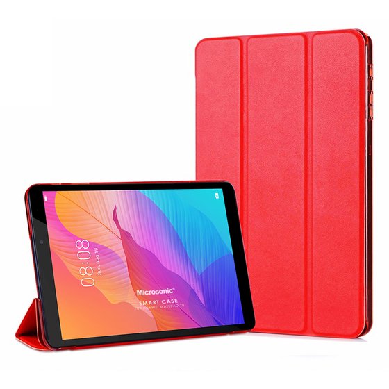 Microsonic Huawei MatePad T8 8'' Kılıf Slim Translucent Back Smart Cover Kırmızı