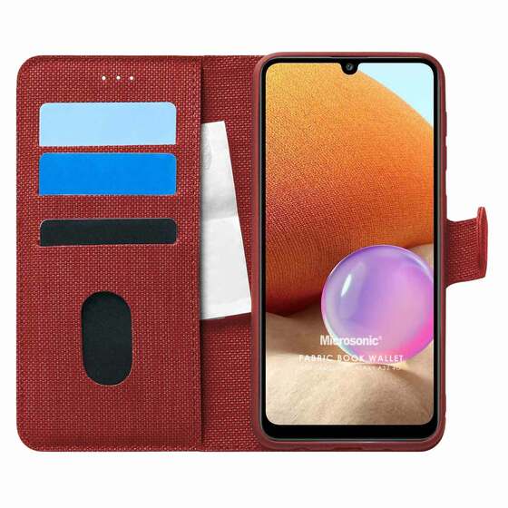 Microsonic Samsung Galaxy A32 4G Kılıf Fabric Book Wallet Kırmızı