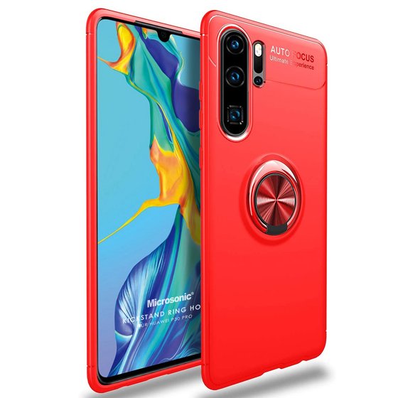 Microsonic Huawei P30 Pro Kılıf Kickstand Ring Holder Kırmızı