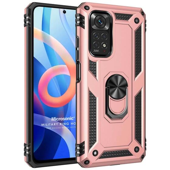 Microsonic Xiaomi Note 11S Kılıf Military Ring Holder Rose Gold