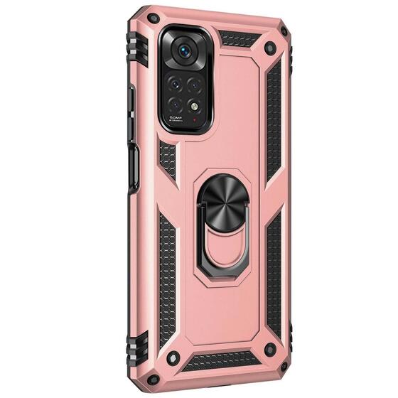 Microsonic Xiaomi Note 11S Kılıf Military Ring Holder Rose Gold