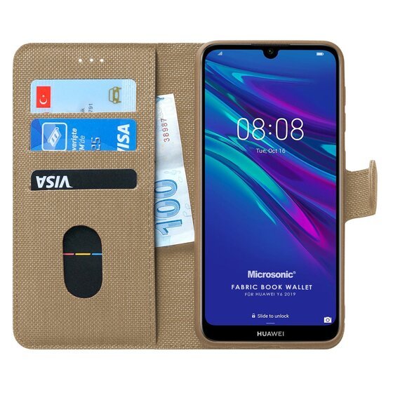 Microsonic Huawei Y6 2019 Kılıf Fabric Book Wallet Gold