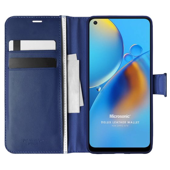 Microsonic Oppo A74 4G Kılıf Delux Leather Wallet Lacivert