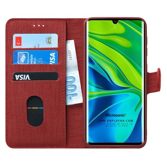 Microsonic Xiaomi Mi Note 10 Pro Kılıf Fabric Book Wallet Kırmızı