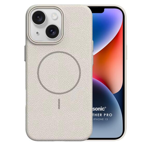 Microsonic Apple iPhone 13 Kılıf MagLeather Pro Bej