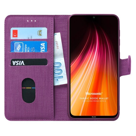 Microsonic Xiaomi Redmi Note 8 Kılıf Fabric Book Wallet Mor