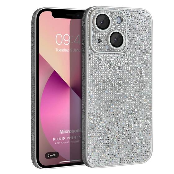 Microsonic Apple iPhone 14 Plus Kılıf Bling Rhinestones Gümüş