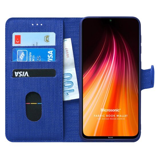 Microsonic Xiaomi Redmi Note 8 Kılıf Fabric Book Wallet Lacivert