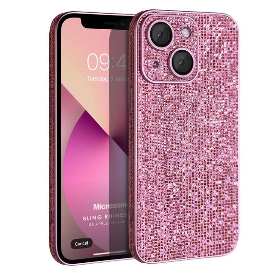 Microsonic Apple iPhone 14 Kılıf Bling Rhinestones Pembe