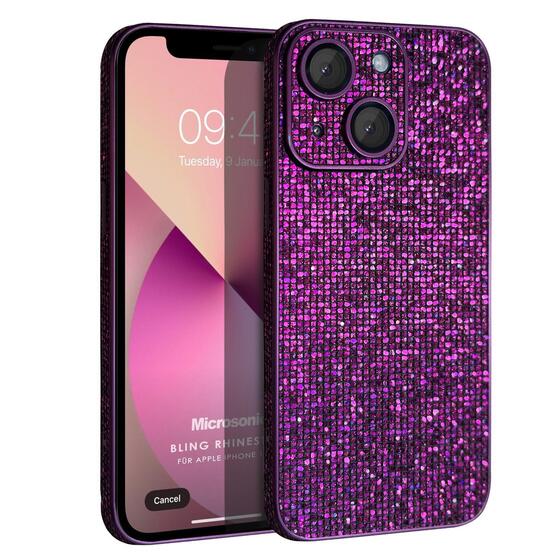 Microsonic Apple iPhone 14 Kılıf Bling Rhinestones Mor