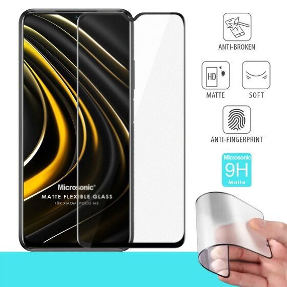 Microsonic Xiaomi Poco M3 Seramik Matte Flexible Ekran Koruyucu Siyah