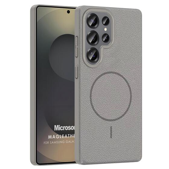 Microsonic Samsung Galaxy S25 Ultra Kılıf MagLeather Pro Gri