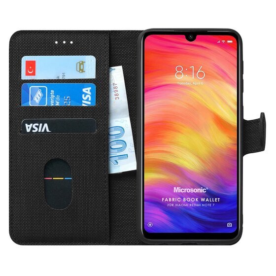 Microsonic Xiaomi Redmi Note 7 Kılıf Fabric Book Wallet Siyah