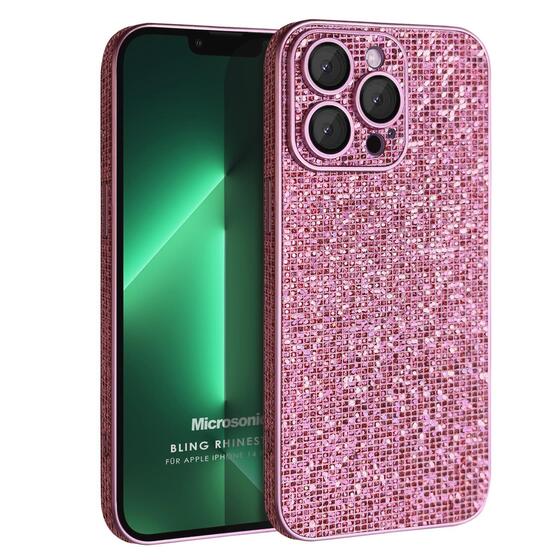 Microsonic Apple iPhone 13 Pro Kılıf Bling Rhinestones Pembe