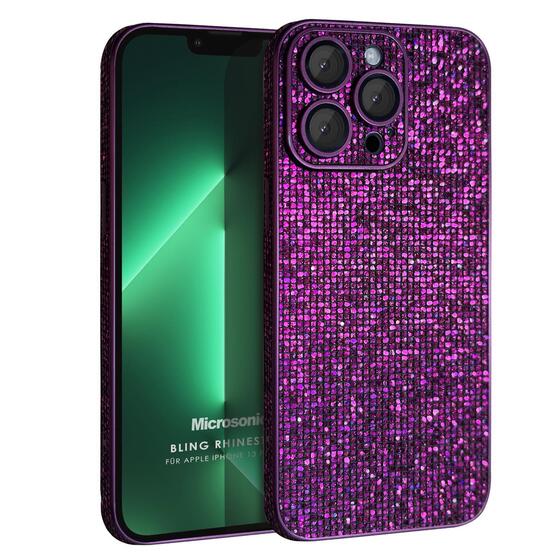 Microsonic Apple iPhone 13 Pro Kılıf Bling Rhinestones Mor