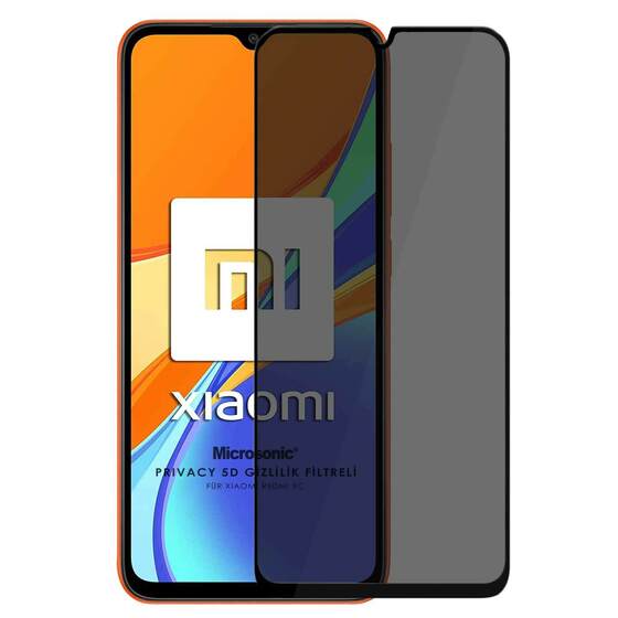 Microsonic Xiaomi Redmi 9C Privacy 5D Gizlilik Filtreli Cam Ekran Koruyucu Siyah