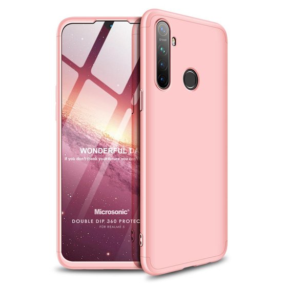 Microsonic Realme 5 Kılıf Double Dip 360 Protective Rose Gold