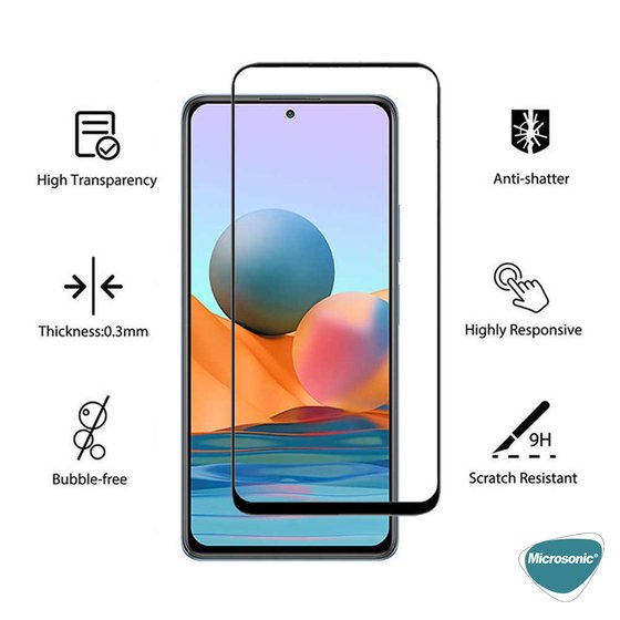 Microsonic Xiaomi Redmi Note 10 5G Tam Kaplayan Temperli Cam Ekran Koruyucu Siyah