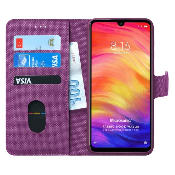 Microsonic Xiaomi Redmi Note 7 Pro Kılıf Fabric Book Wallet Mor