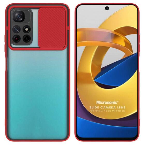 Microsonic Xiaomi Redmi Note 11T Kılıf Slide Camera Lens Protection Kırmızı