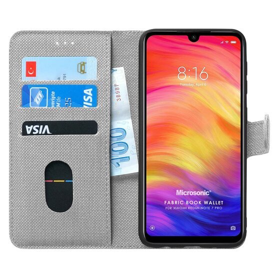 Microsonic Xiaomi Redmi Note 7 Pro Kılıf Fabric Book Wallet Gri