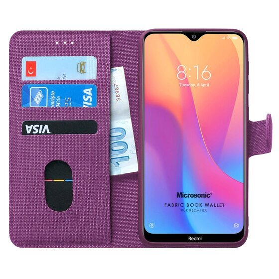 Microsonic Xiaomi Redmi 8A Kılıf Fabric Book Wallet Mor