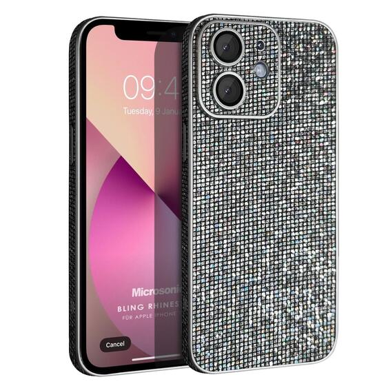 Microsonic Apple iPhone 11 Kılıf Bling Rhinestones Koyu Gri