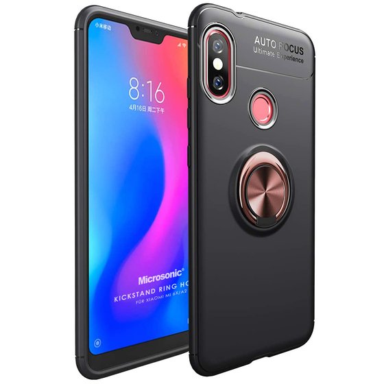 Microsonic Xiaomi Mi A2 (Mi 6X) Kılıf Kickstand Ring Holder Siyah Rose