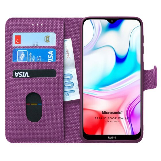 Microsonic Xiaomi Redmi 8 Kılıf Fabric Book Wallet Mor