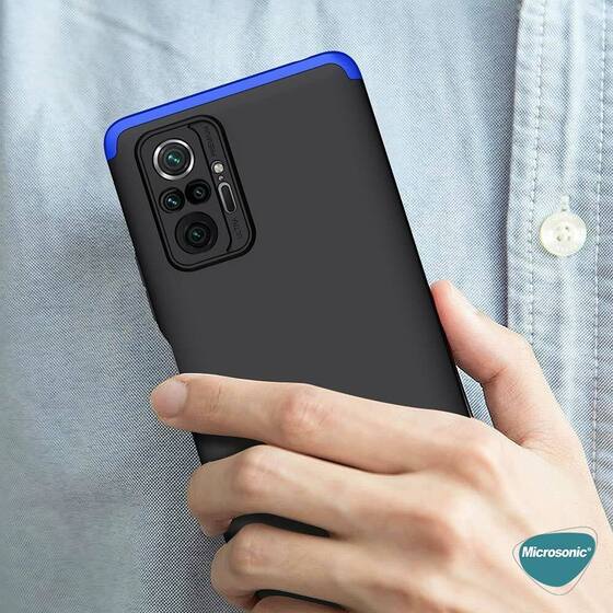 Microsonic Xiaomi Redmi Note 10 Pro Kılıf Double Dip 360 Protective Siyah Mavi