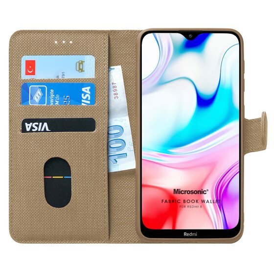 Microsonic Xiaomi Redmi 8 Kılıf Fabric Book Wallet Gold