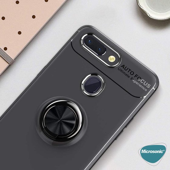 Microsonic Xiaomi Mi 8 Lite Kılıf Kickstand Ring Holder Siyah