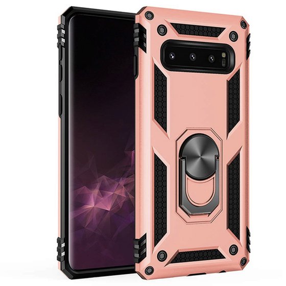 Microsonic Samsung Galaxy S10 Kılıf Military Ring Holder Rose Gold